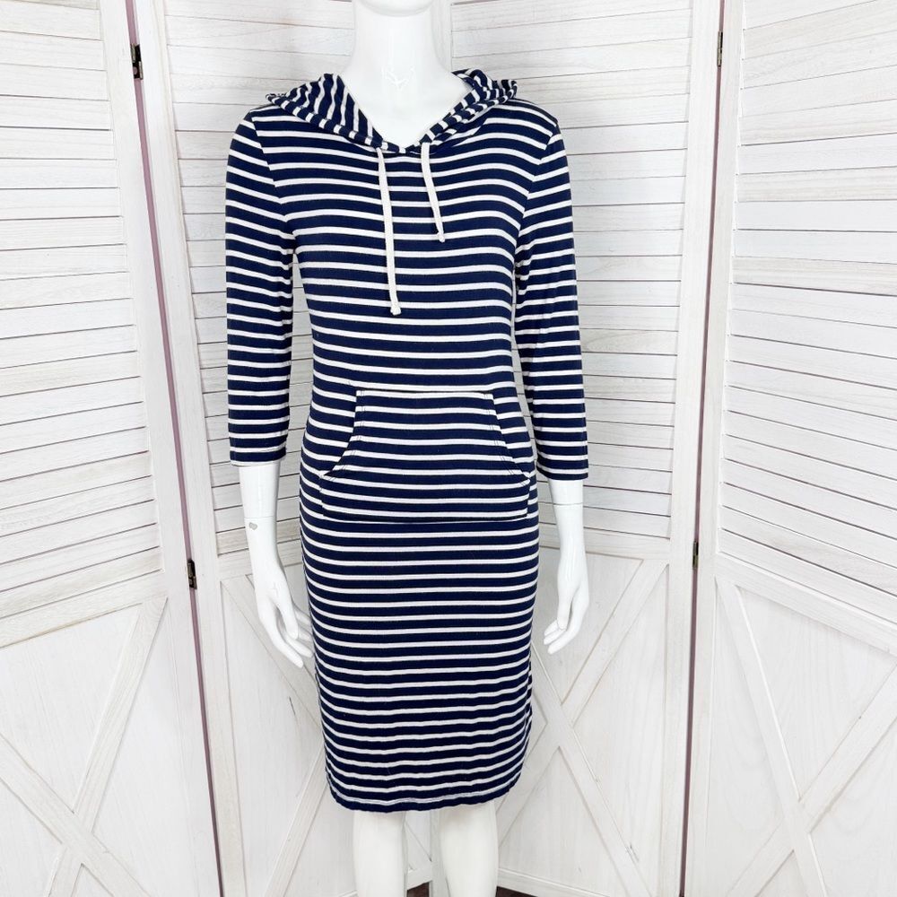 Heart & Hips Nautical‎ Stripe Hoodie T Shirt Midi Sheath Dress Blue White Medium